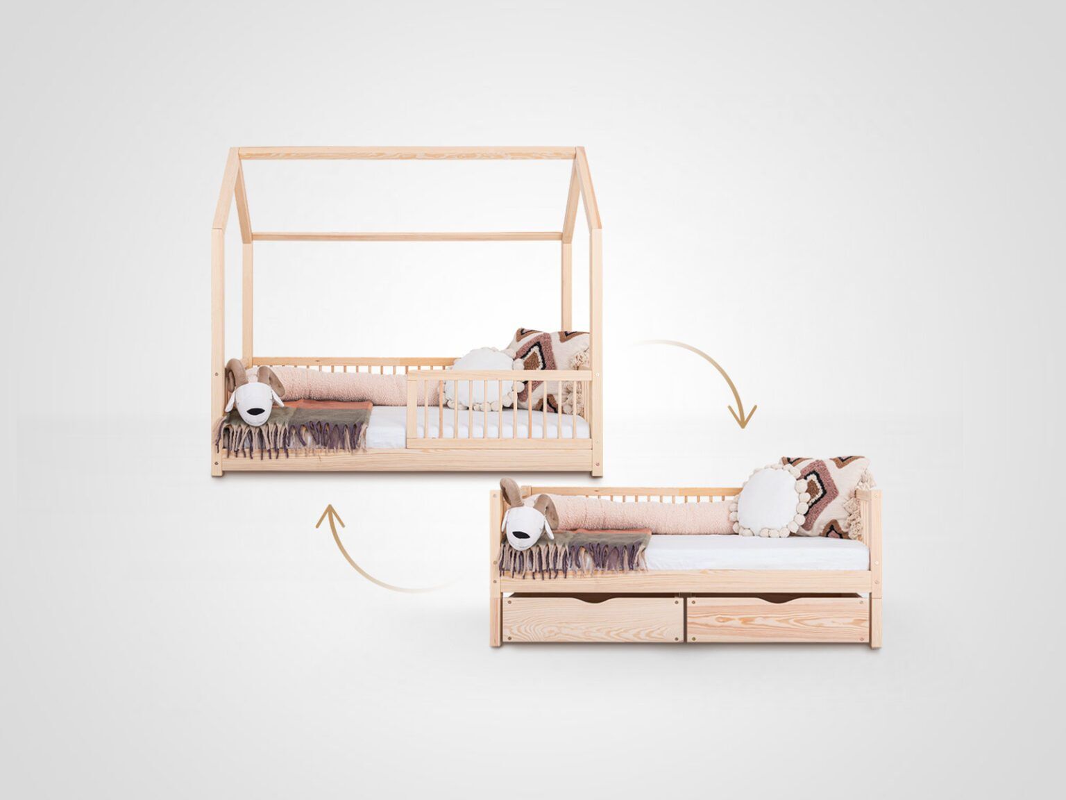 Kleinkindbett, Kinderbett, Hausbetten Luno-Moon 2-in-1