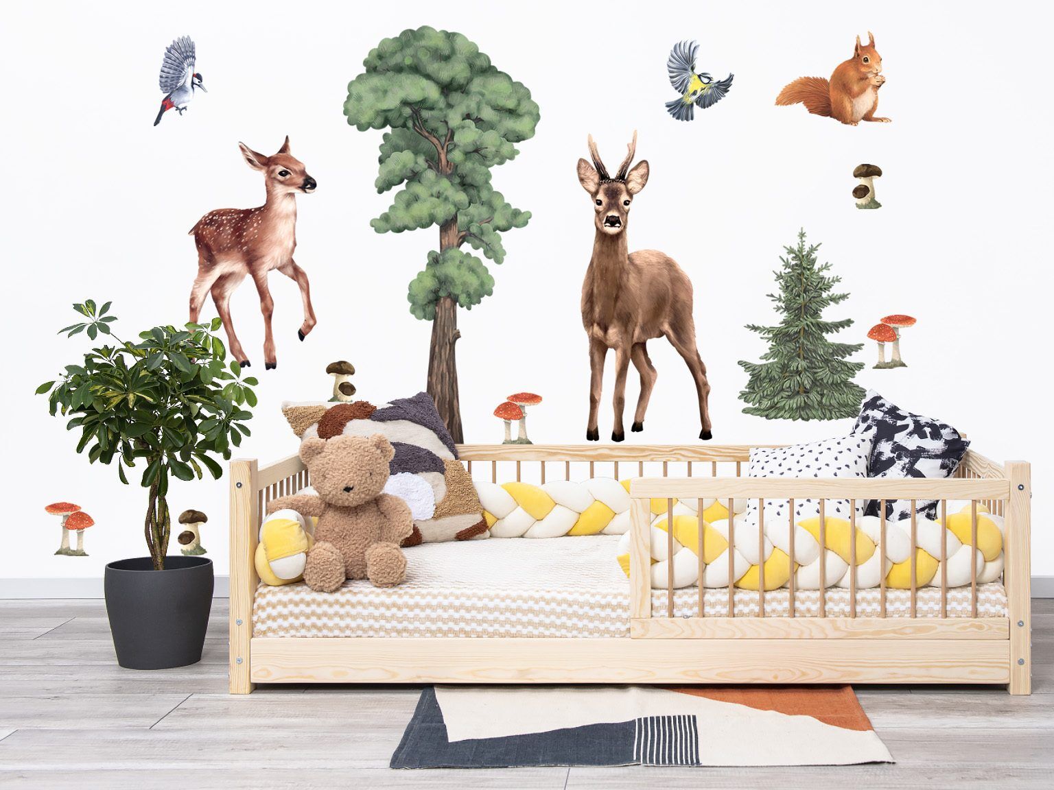 Wandaufkleber Waldtiere Eichhörnchen und Hirsch